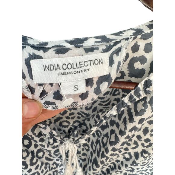 EMERSON FRY INDIA COLLECTION Bardot Top Charcoal Leopard Organic Blouse Sz Small - Picture 3 of 11